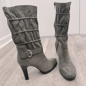 Via Spiga suede and patent stiletto boots